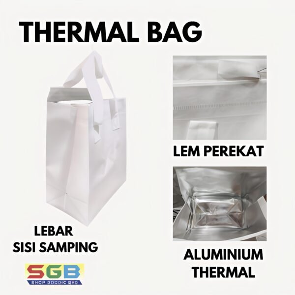 1 PCS - Thermal Bag Laminasi Putih Polos Model Handle Box / Tas Penahan Dingin / Tersedia Berbagai Ukuran - Gambar 3