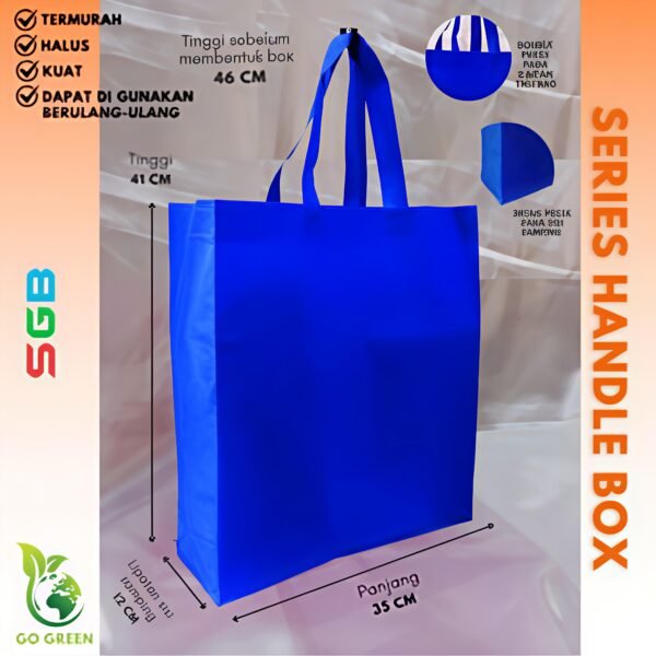 1 LUSIN Tas Spunbond Handle Box (25x35x10 / 30x40x10 / 35x46x12 ) / Goodie Bag / Tas Kain Polos - Gambar 4