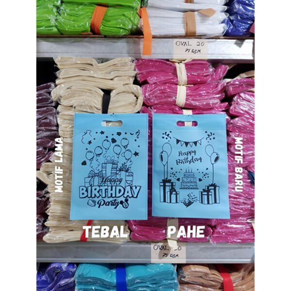 harga PER PCS Tas Spunbond Ultah Oval uk 25x35 / Goodie Bag / Tas Kain Motif - Gambar 3
