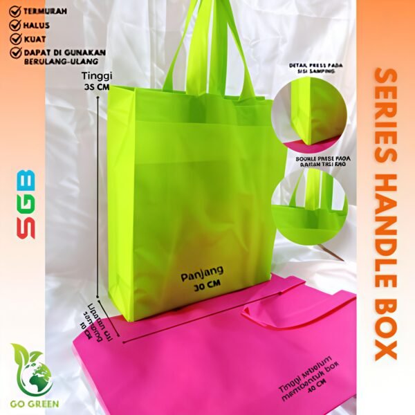 1 LUSIN Tas Spunbond Handle Box (25x35x10 / 30x40x10 / 35x46x12 ) / Goodie Bag / Tas Kain Polos - Gambar 3
