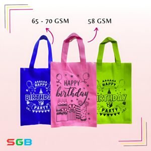 harga per LUSIN Goodie Bag HBD ( Ultah ) Tali uk 25x35x8 70gsm & 58gsm - Tas Kain Motif