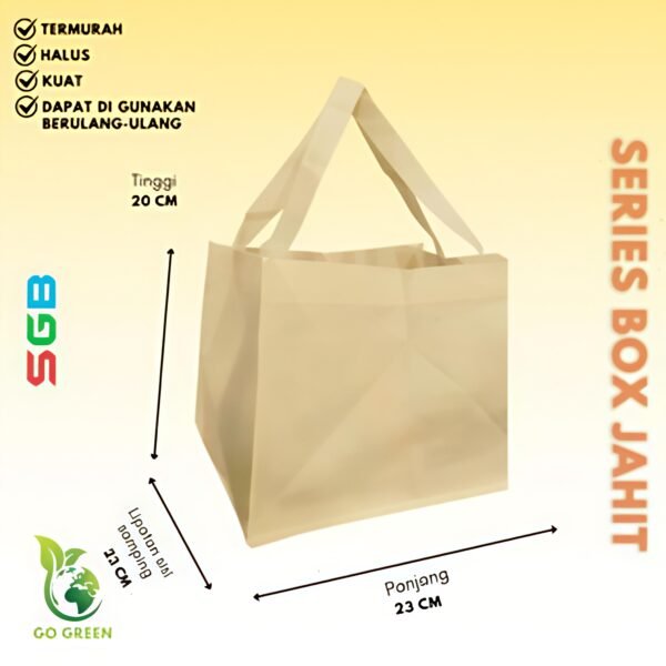 1 PCS - Tas Spunbond Box JAHIT NEW UK 23X20X23 dan 29X20X29 / Goodie Bag / Tas kain POLOS - Gambar 3