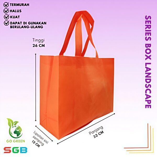 1 Lusin (12PCS) Tas Spunbond Handle Box Model Landscape uk32x26x12 Goodie Bag / Tas kain POLOS - Gambar 2