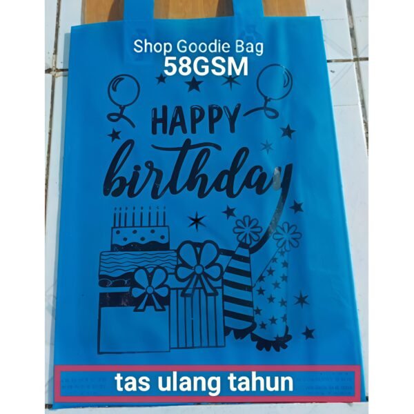 harga per LUSIN Goodie Bag HBD ( Ultah ) Tali uk 25x35x8 70gsm & 58gsm - Tas Kain Motif - Gambar 2