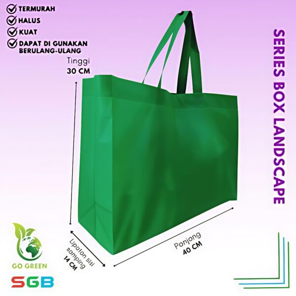 1 Lusin (12PCS) Tas Spunbond Handle Box Model Landscape uk40x30x14 Goodie Bag / Tas kain POLOS - Gambar 2