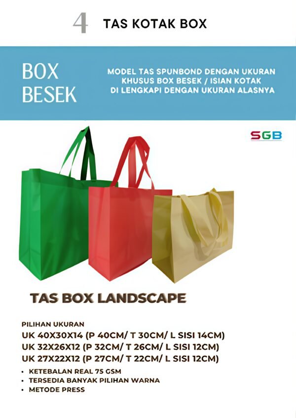 1 Lusin (12PCS) Tas Spunbond Handle Box Model Landscape uk27x22x12 Goodie Bag / Tas kain POLOS