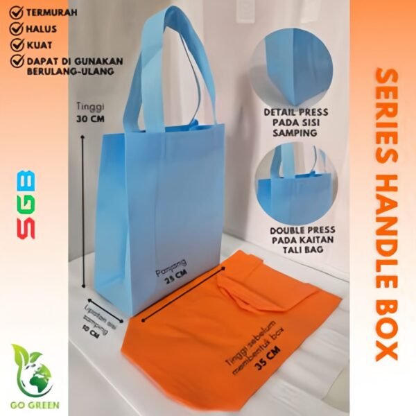1 LUSIN Tas Spunbond Handle Box (25x35x10 / 30x40x10 / 35x46x12 ) / Goodie Bag / Tas Kain Polos - Gambar 2