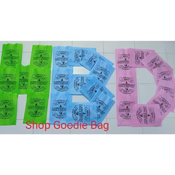 harga per LUSIN Goodie Bag HBD ( Ultah ) Tali uk 25x35x8 70gsm & 58gsm - Tas Kain Motif - Gambar 4