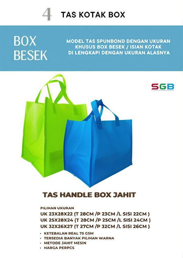 Goodie Bag model Box Jahit uk 23,5x28x22,5 / 25,5x28x24,5 harga PER LUSIN / Tas spunbond besek