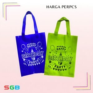 harga PER PCS Goodie Bag HBD ( Ultah ) Tali uk 25x35x8 70gsm  - Tas Kain Motif