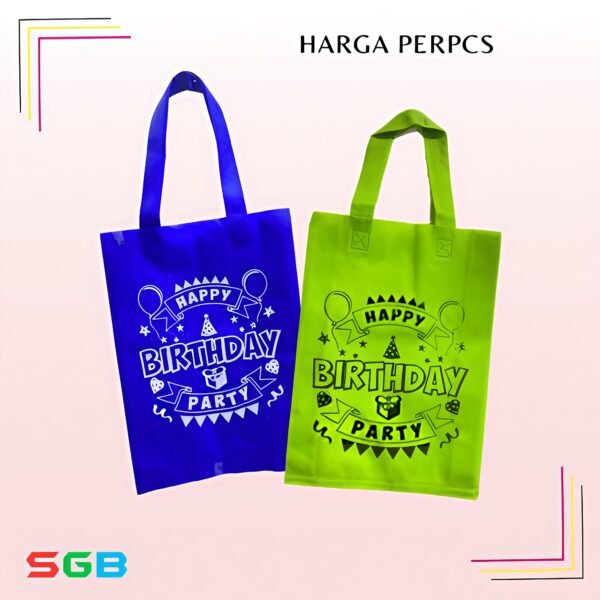 harga PER PCS Goodie Bag HBD ( Ultah ) Tali uk 25x35x8 70gsm  - Tas Kain Motif