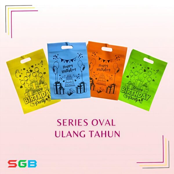 harga PER PCS Tas Spunbond Ultah Oval uk 25x35 / Goodie Bag / Tas Kain Motif