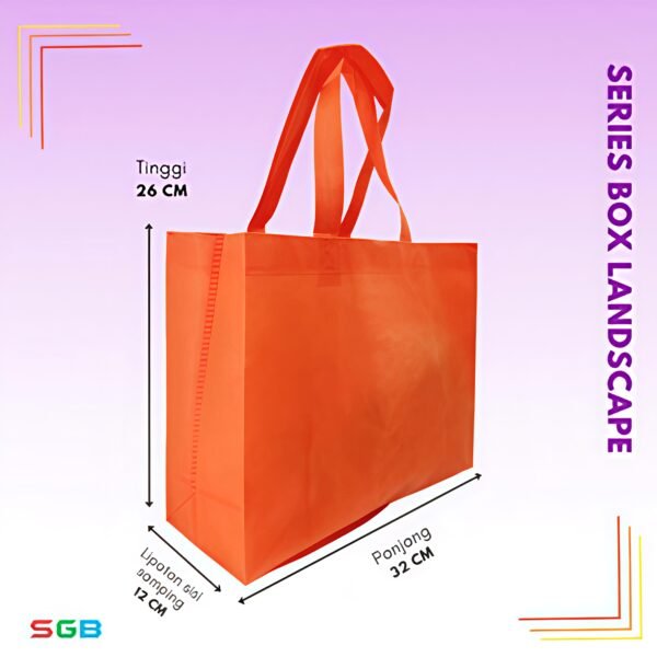 1 Lusin (12PCS) Tas Spunbond Handle Box Model Landscape uk32x26x12 Goodie Bag / Tas kain POLOS - Gambar 3