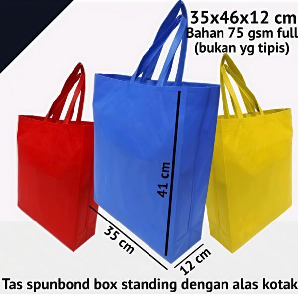 1 LUSIN Tas Spunbond Handle Box (25x35x10 / 30x40x10 / 35x46x12 ) / Goodie Bag / Tas Kain Polos - Gambar 5