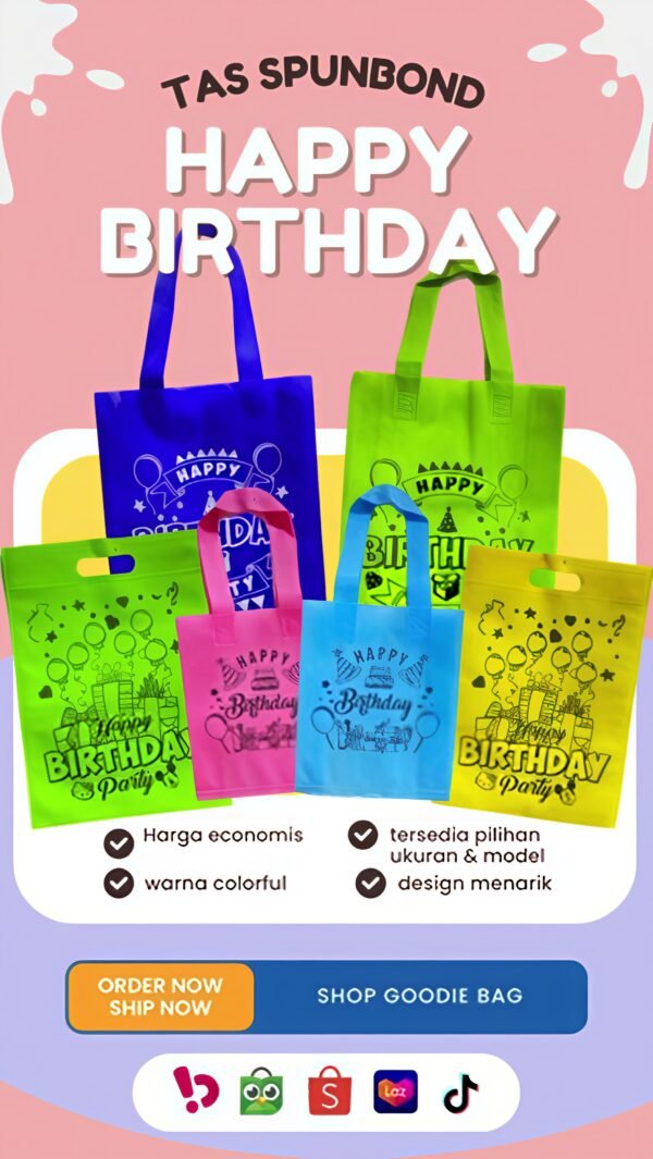 harga PER PCS Tas Spunbond Ultah Oval uk 25x35 / Goodie Bag / Tas Kain Motif - Gambar 2