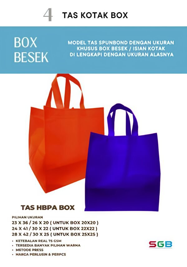 Tas HBPA BOX untuk isi (Box 22x22 / Box 20x20 / Box 25x25) HARGA PERLUSIN bahan 75gm / Goodie Bag (salin)