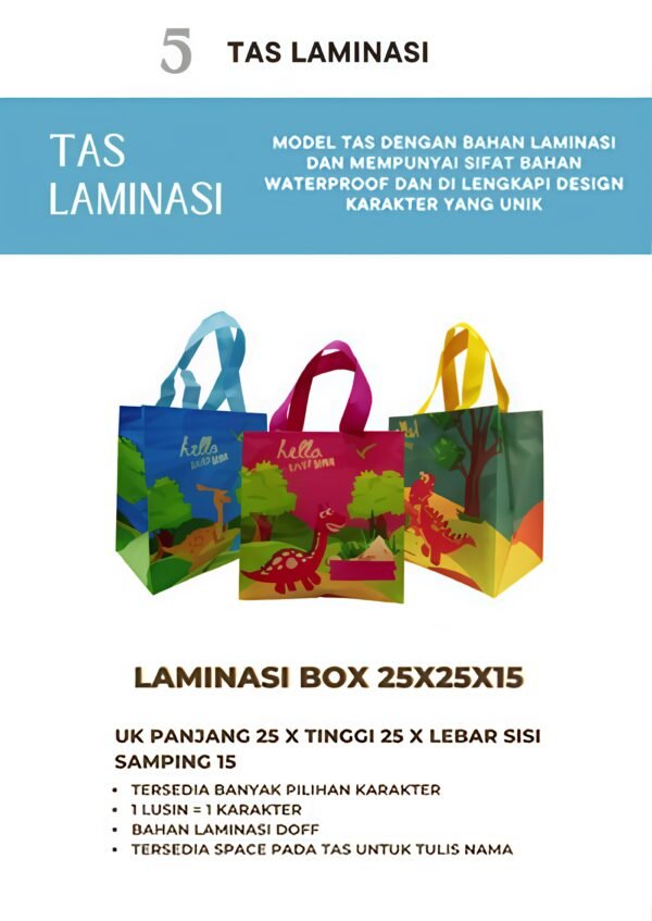 1 LUSIN (ISI 12PCS) - Goodie Bag Laminasi UK 25X25X15 & 25X25X18 Tersedia Barbagai Motif