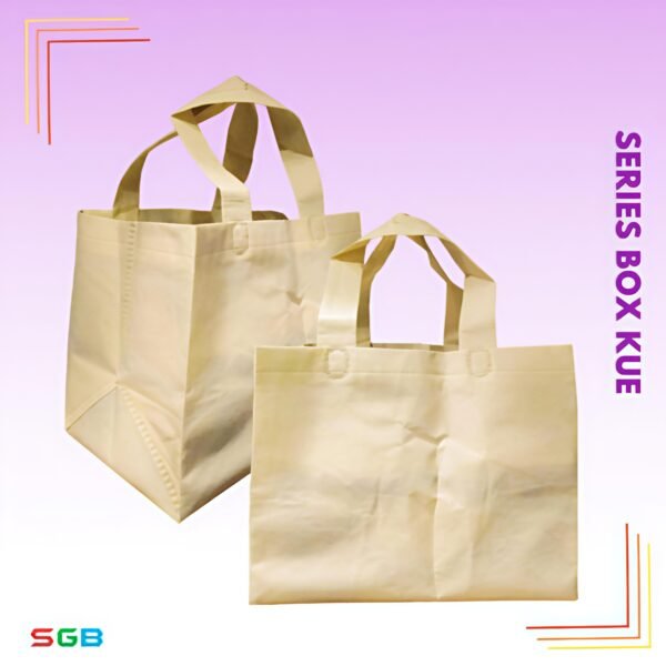1 LUSIN (12pcs)  Tas Spunbond Handle BOX DUS KUE / Goodie Bag / Tas kain POLOS - Gambar 4